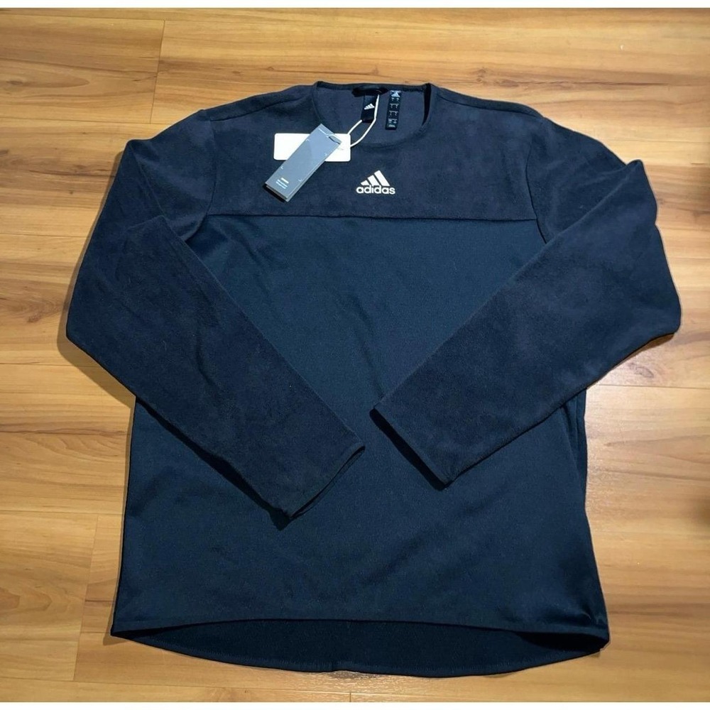 Mens NWT Adidas 3 Stripe Crewneck Black Fleece Pullover Sweatshirt